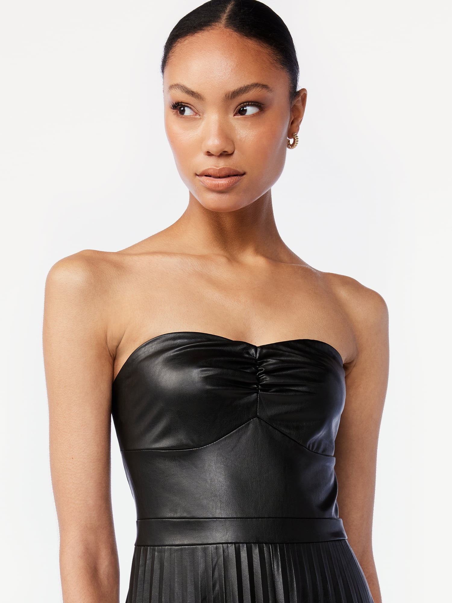 strapless leather dress